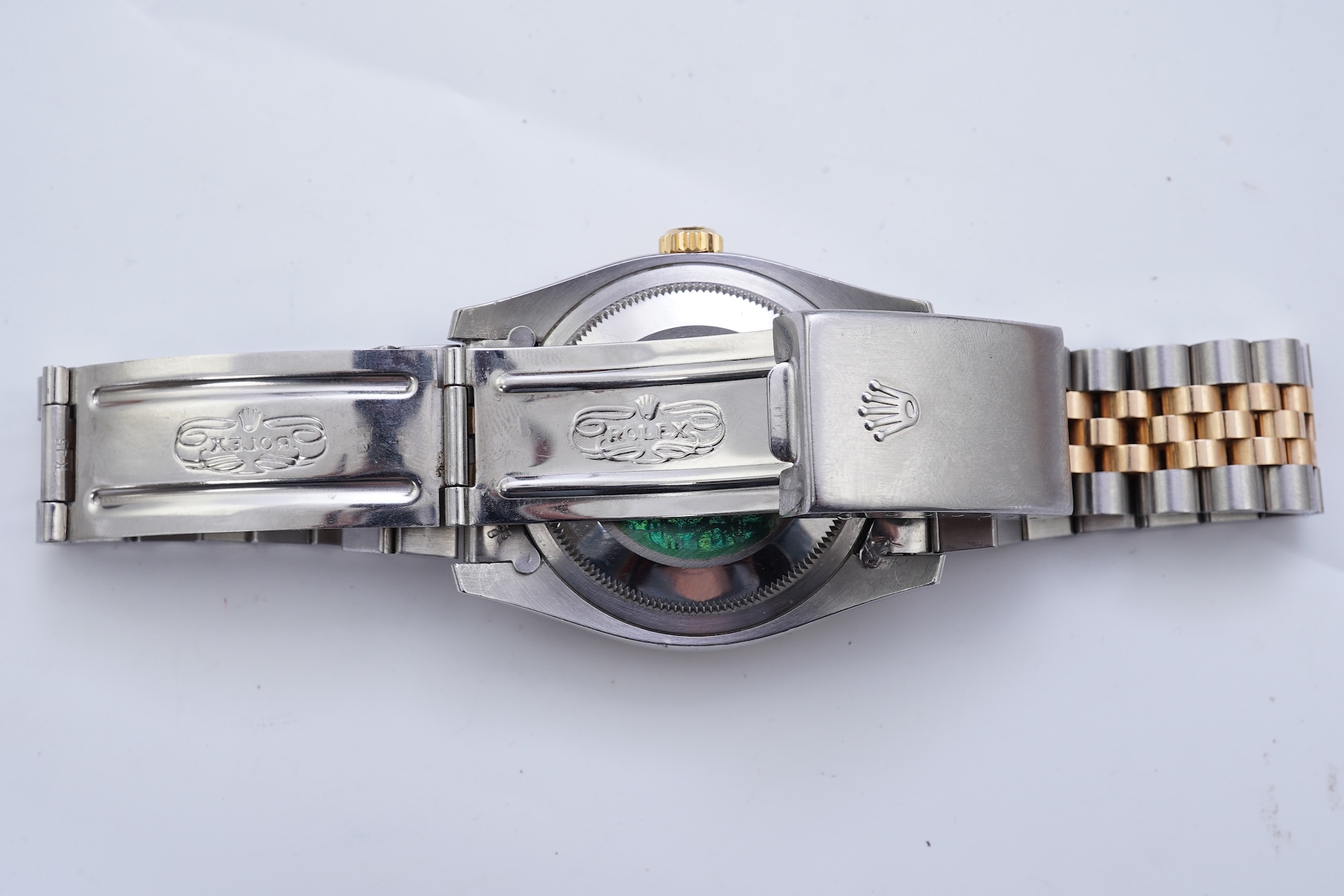 A gentleman's 1990's stainless steel and gold Rolex Oyster Perpetual Datejust wrist watch, on a stainless steel and gold Rolex bracelet